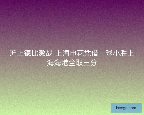 沪上德比激战 上海申花凭借一球小胜上海海港全取三分